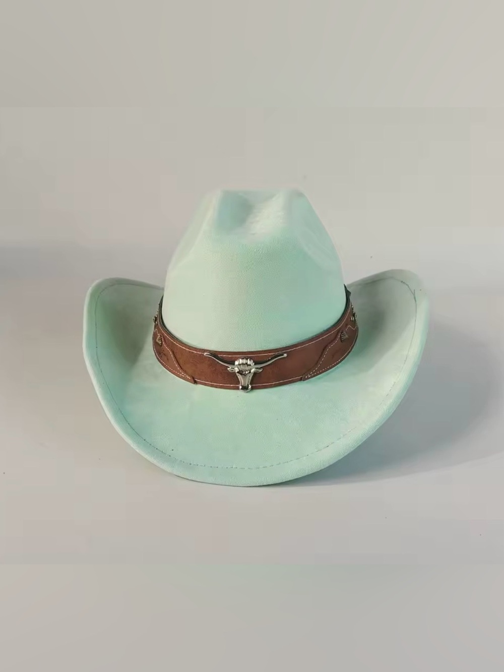 Western Cowboy Hat with Brown Leather Band - Mint